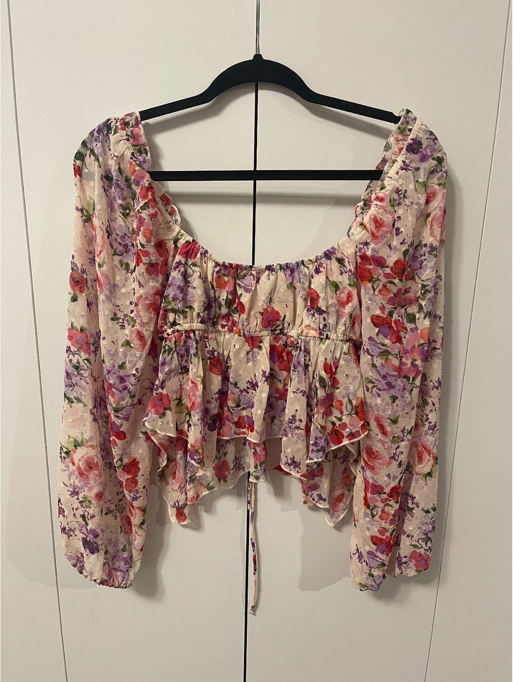 Live 4 Truth Women's Medium Floral Print Long Sleeve Crop Top Blouse